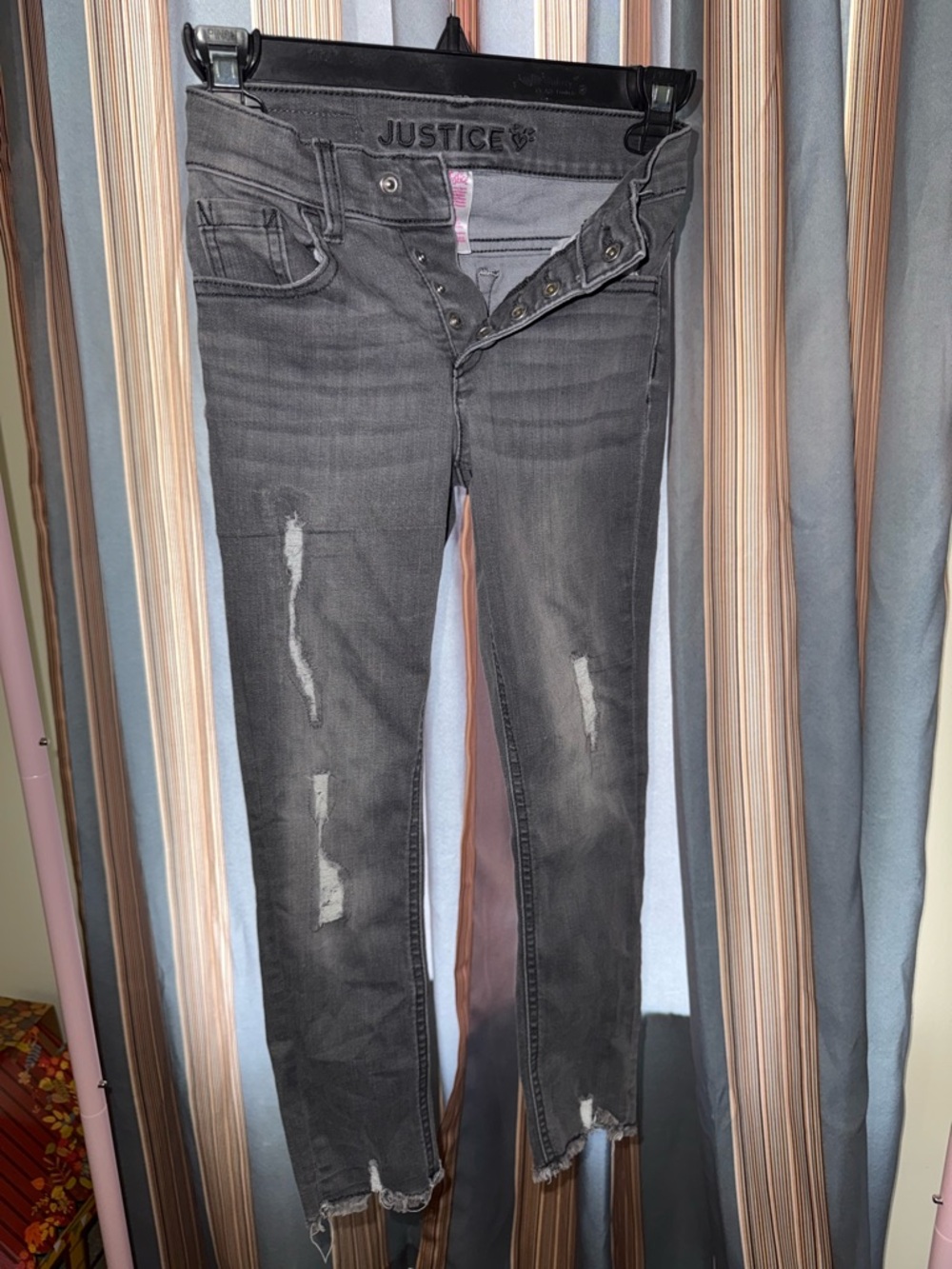 Justice Black Gray Distressed Skinny Jeans - Girls Size 8